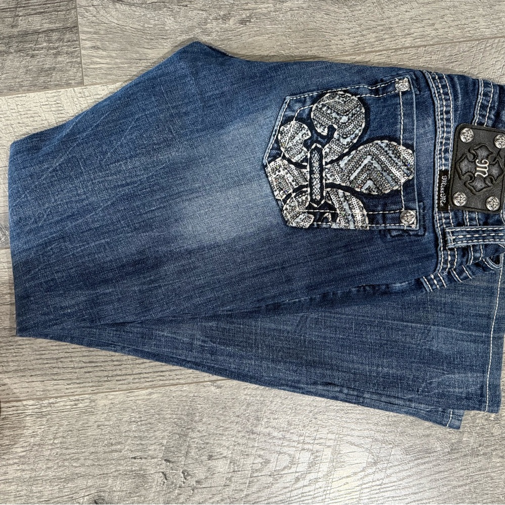 Miss Me Blue Boot Cut Jeans with Decorative Back